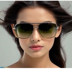 Women Sunglasses Square Gradient Green‎ Lens Style Flat Top Outfit Female Modern